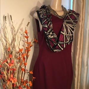 Flattering burgundy DKNY professional dress.